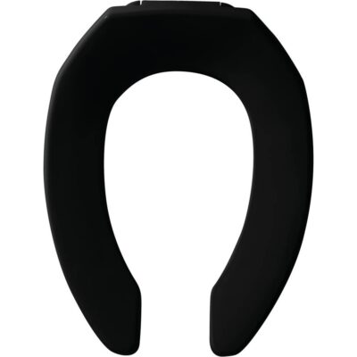 Bemis Bemis Elongated Open Front Less Cover Commercial Plastic Toilet Seat in Black with STA-TITE® Commercial Fastening System Check Hinge