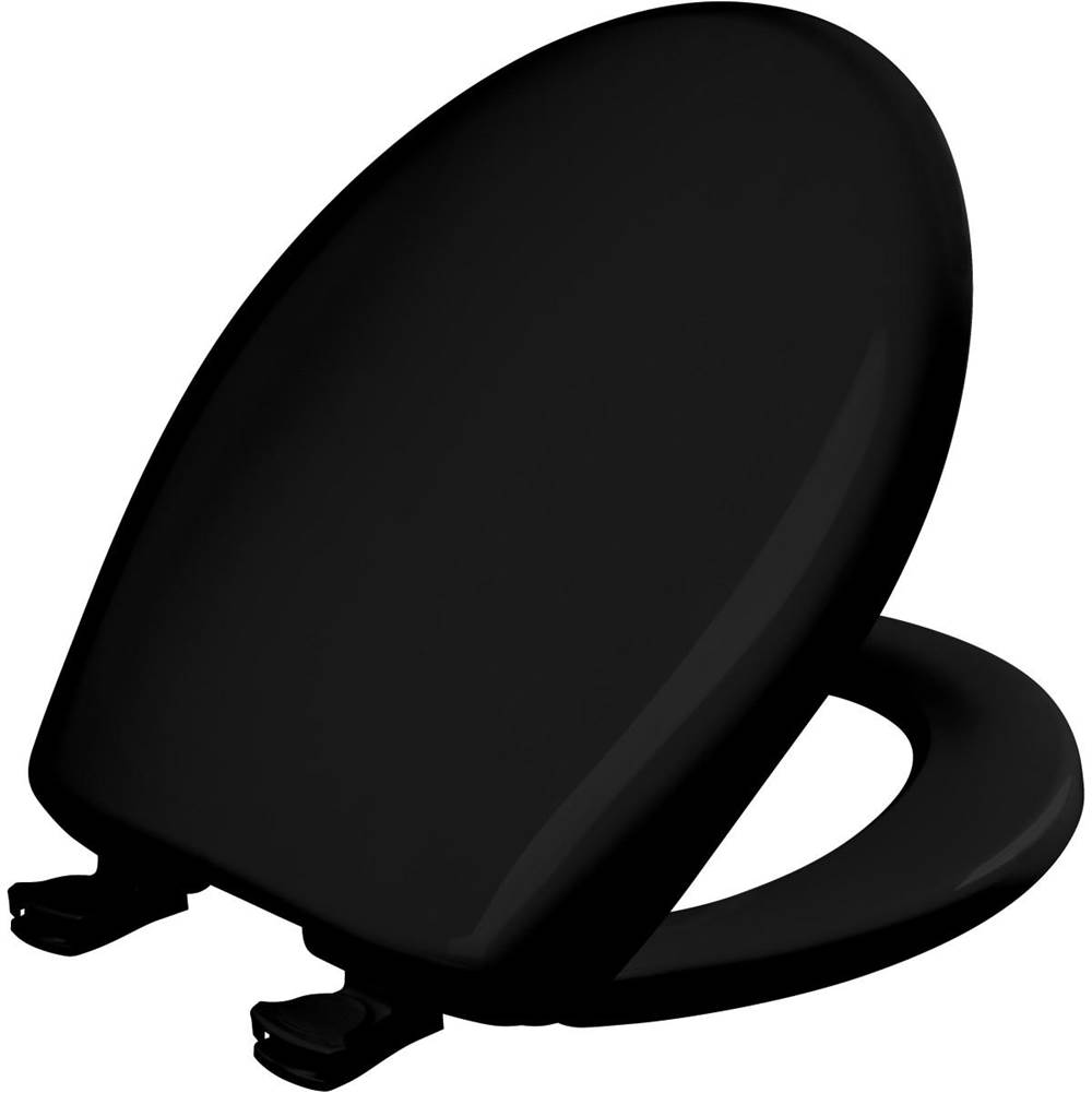 Bemis Bemis Round Plastic Toilet Seat in Black with Stay·Tite® Seat Fastening System, Easy Clean® and Whisper Close® Hinge