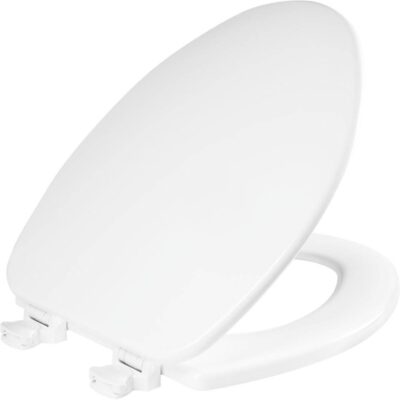 Bemis Church Elongated Enameled Wood Toilet Seat in White with Easy-Clean® Hinge