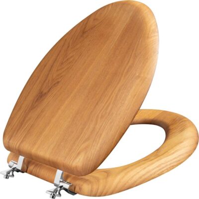 Bemis Mayfair Elongated Natural Reflections Wood Veneer Toilet Seat in Natural Oak with Chrome Hinge