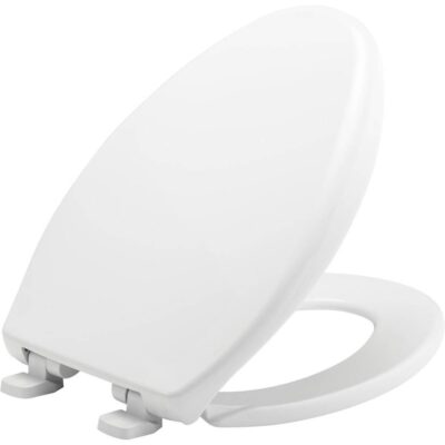 Bemis Bemis Elongated Hospitality Plastic Toilet Seat in White with Stay·Tite® Commercial Fastening System™, Whisper Close® Hinge, DuraGuard® and Super Grip Bumpers™