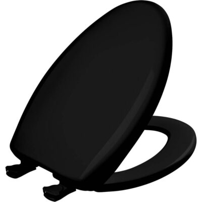 Bemis Bemis Elongated Plastic Toilet Seat in Black with Stay·Tite® Seat Fastening System, Easy Clean® and Whisper Close® Hinge
