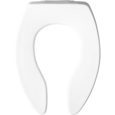 Bemis Church Elongated Open Front Less Cover Commercial Plastic Toilet Seat in White with STA-TITE® Commercial Fastening System Check Hinge
