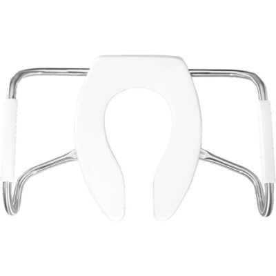 Bemis Bemis Elongated Open Front Less Cover Medic-Aid® Plastic Toilet Seat in White with Stay·Tite® Commercial Fastening System, DuraGuard® and Stainless Steel Safety Side Arms