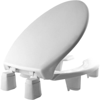 Bemis Bemis Elongated Open Front With Cover Medic-Aid® Plastic Toilet Seat in White with Stay·Tite® Commercial Fastening System, DuraGuard®, Super Grip Bumpers and 3-inch Lifts