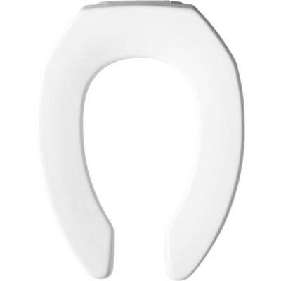 Bemis Bemis Elongated Open Front Less Cover Commercial Plastic Toilet Seat in White with Stay·Tite® Commercial Fastening System Check Hinge and DuraGuard®