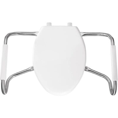 Bemis Bemis Elongated Open Front With Cover Medic-Aid® Plastic Toilet Seat in White with Stay·Tite® Commercial Fastening System, DuraGuard® and Stainless Steel Safety Side Arms