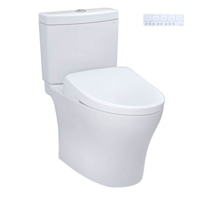 TOTO WASHLET®+ Aquia IV Two-Piece Elongated Dual Flush 1.28 and 0.9 GPF Toilet and Contemporary WASHLET S7A Contemporary Bidet Seat, Cotton White