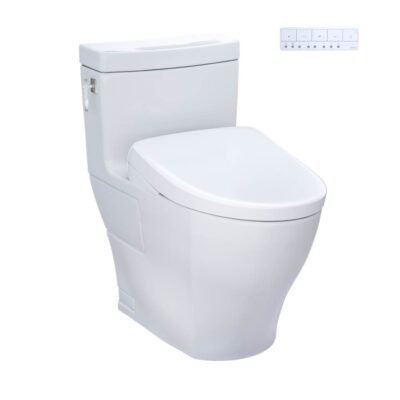 TOTO WASHLET®+ Aimes® One-Piece Elongated 1.28 GPF Toilet with Auto Flush S7A Contemporary Bidet Seat, Cotton White