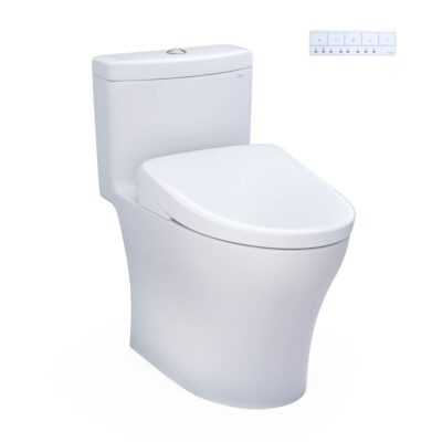 TOTO WASHLET®+ Aquia® IV One-Piece Elongated Dual Flush 1.28 and 0.9 GPF Toilet with Auto Flush S7 Contemporary Bidet Seat, Cotton White