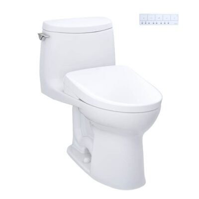 TOTO WASHLET®+ UltraMax® II 1G® One-Piece Elongated 1.0 GPF Toilet with Auto Flush WASHLET®+ S7A Contemporary Bidet Seat, Cotton White