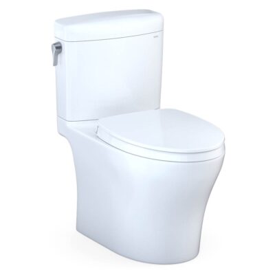 TOTO Aquia IV® Cube Two-Piece Elongated Dual Flush 1.28 and 0.9 GPF Universal Height Toilet with CEFIONTECT®, WASHLET®+ Ready, Cotton White