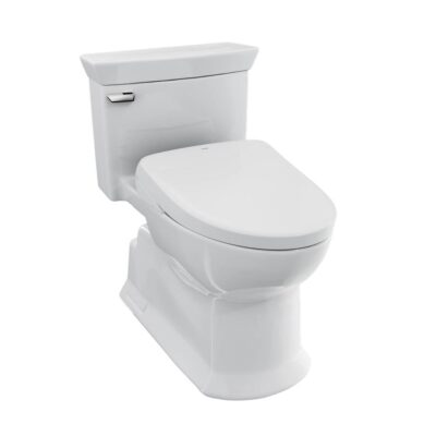 TOTO WASHLET®+ Soirée® Elongated 1.28 GPF Universal Height Toilet with Auto Flush S7 Bidet Seat, Contemporary Lid, Cotton White
