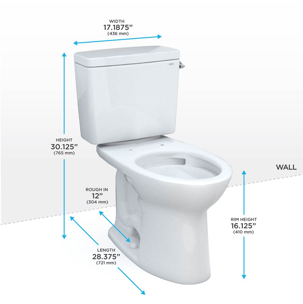 TOTO Drake® Two-Piece Elongated 1.28 GPF Universal Height TORNADO FLUSH® Toilet with CEFIONTECT® and Right-Hand Trip Lever, Cotton White - Image 2