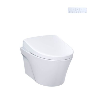 TOTO WASHLET®+ AP Wall-Hung Elongated Toilet with S7A Contemporary Bidet Seat and DuoFit® In-Wall 0.9 and 1.28 GPF Auto Dual-Flush Tank System, Matte Silver