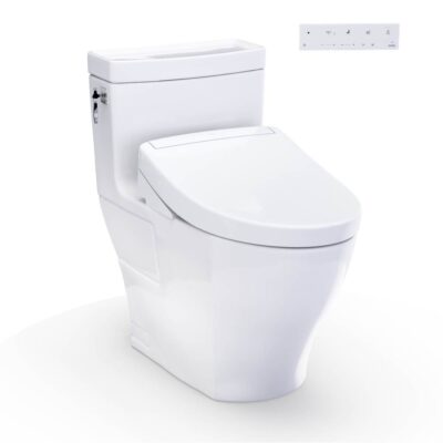 TOTO WASHLET+® Aimes One-Piece Elongated 1.28 GPF Toilet and WASHLET S5 Bidet Seat, Cotton White