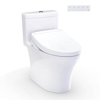 TOTO WASHLET®+ Aquia® IV One-Piece Elongated Dual Flush 1.28 and 0.9 GPF Toilet and WASHLET S5 Bidet Seat, Cotton White