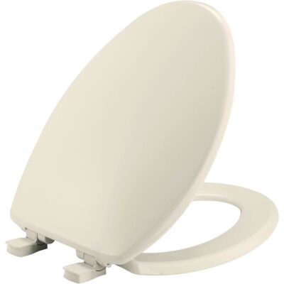 Bemis Elongated Plastic Toilet Seat in Biscuit with Easy-Clean and Change and Whisper-Close Hinge