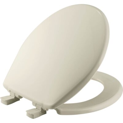 Bemis Round Plastic Toilet Seat in Biscuit with Easy-Clean and Change and Whisper-Close