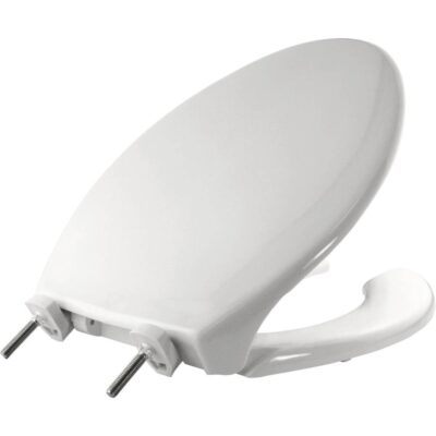 Bemis Bemis Elongated Open Front With Cover Hospitality Plastic Toilet Seat in White with Stay·Tite® Commercial Fastening System and DuraGuard®