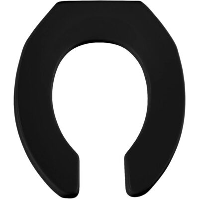 Bemis Bemis Round Open Front Less Cover Commercial Plastic Toilet Seat in Black with Stay·Tite® Commercial Fastening System Check Hinge