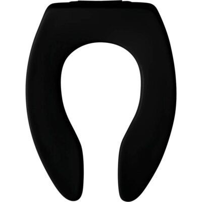 Bemis Bemis Elongated Open Front Less Cover Commercial Plastic Toilet Seat in Black with Stay·Tite® Commercial Fastening System Self-Sustaining Check Hinge