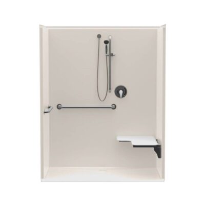 Aquatic 16334BFNR AcrylX Alcove Center Drain One-Piece Shower in Almond