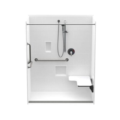 Aquatic 16030TRCOL 60 x 30 AcrylX Alcove Center Drain One-Piece Shower in Biscuit