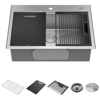 Delta Faucet Rivet™ 30'' Workstation Kitchen Sink Drop-In Top Mount 16 Gauge  Stainless Steel Single Bowl with WorkFlow™ Ledge and Accessories