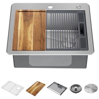 Delta Faucet Lorelai™ 25'' Workstation Kitchen Sink Drop-In Top Mount 16 Gauge Stainless Steel Single Bowl with WorkFlow™ Ledge and Accessories