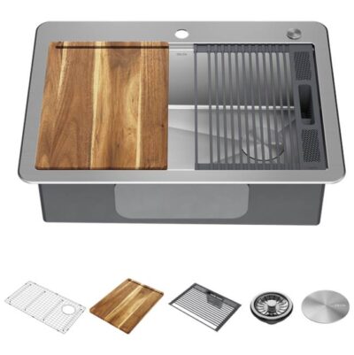 Delta Faucet Lorelai™ 30'' Workstation Kitchen Sink Drop-In Top Mount 16 Gauge Stainless Steel Single Bowl with WorkFlow™ Ledge and Accessories