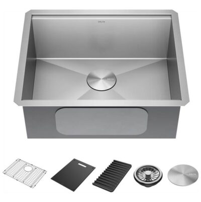 Delta Faucet Rivet™ 23'' Workstation Kitchen Sink Undermount 16 Gauge Stainless Steel Single Bowl with WorkFlow™ Ledge and Accessories