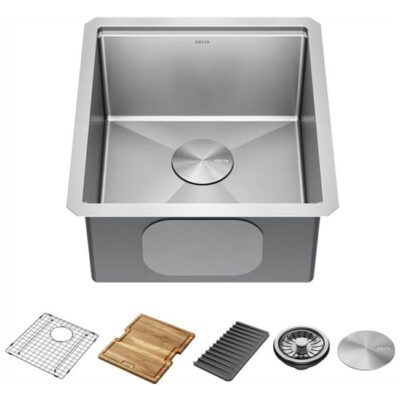 Delta Faucet Lorelai™ 17'' Workstation Bar Prep Kitchen Sink Undermount 16 Gauge Stainless Steel Single Bowl with WorkFlow™ Ledge and Accessories