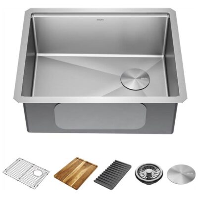 Delta Faucet Lorelai™ 23'' Workstation Kitchen Sink Undermount 16 Gauge Stainless Steel Single Bowl with WorkFlow™ Ledge and Accessories