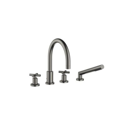 Dornbracht Tara Deck-Mounted Tub Mixer, With Hand Shower Set For Deck-Mounted Tub Installation In Dark Platinum Matte