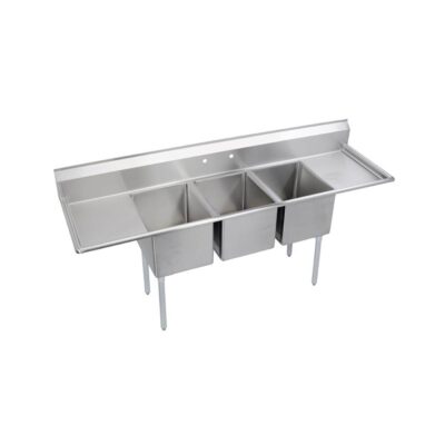 Elkay Dependabilt Stainless Steel 106'' x 29-13/16'' x 44-3/4'' 16 Gauge Three Compartment Sink w/ 24'' Left and Right Drainboards & Stainless Steel Legs