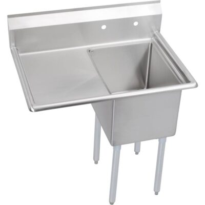 Elkay 1 Compartment Sink, 37X26 OA, 16X20 Bowl, 12 Deep, Left 18'' DB, SS Legs, 18 GA 300 Series SS, NSF