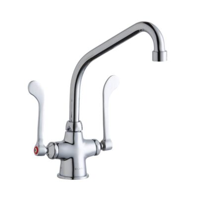 Elkay Single Hole with Concealed Deck Faucet with 8'' High Arc Spout 6'' Wristblade Handles Chrome