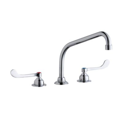 Elkay 8'' Centerset with Concealed Deck Faucet with 10'' High Arc Spout 6'' Wristblade Handles Chrome