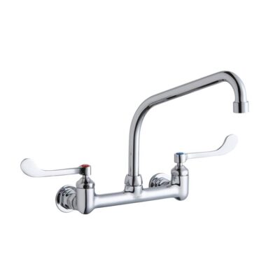 Elkay Foodservice 8'' Centerset Wall Mount Faucet with 10'' High Arc Spout 6'' Wristblade Handles 1/2'' Offset Inlets