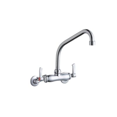 Elkay Foodservice 3-8'' Adjustable Centers Wall Mount Faucet w/8'' High Arc Spout 2'' Lever Handles 2'' Inlet Chrome