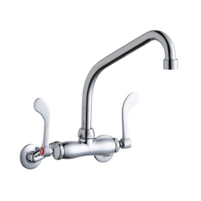 Elkay Foodservice 3-8'' Adjustable Centers Wall Mount Faucet w/8'' High Arc Spout 4'' Wristblade Handles 2'' Inlet
