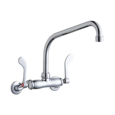 Elkay Foodservice 3-8'' Adjustable Centers Wall Mount Faucet w/10'' High Arc Spout 4'' Wristblade Handles 2'' Inlet