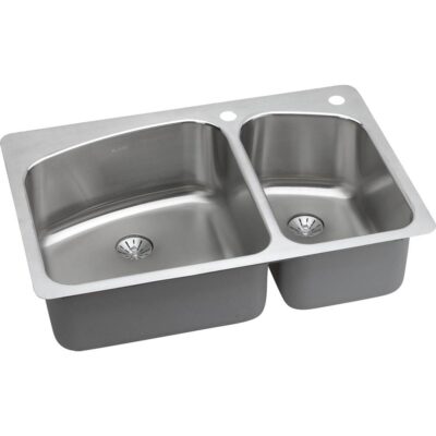 Elkay 18 Gauge Stainless Steel 33'' x 22'' x 9'' Double Bowl Dual Mount Kitchen Sink Kit