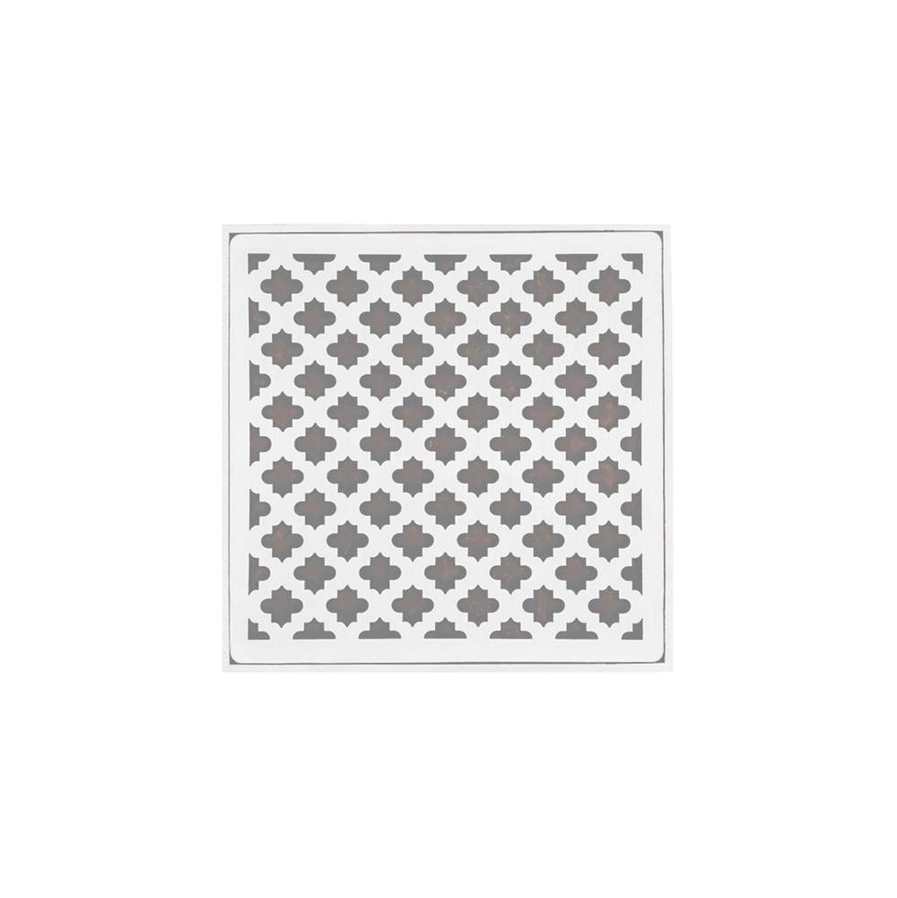 Infinity Drain 5'' x 5'' MD 5 High Flow Complete Kit with Moor Pattern Decorative Plate in Gunmetal with Cast Iron Drain Body, 3'' No-Hub Outlet - Image 3