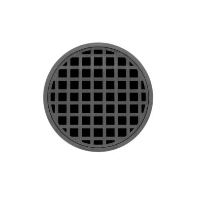 Infinity Drain 5'' Round RQD 5 Complete Kit with Squares Pattern Decorative Plate in Gunmetal with ABS Drain Body, 2'' Outlet