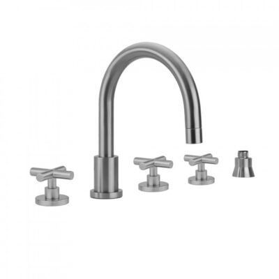 Jaclo Contempo Roman Tub Set with Hub Base Cross Handles and Straight Handshower Holder
