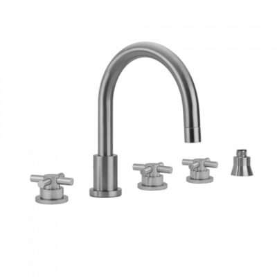Jaclo Contempo Roman Tub Set with Low Contempo Cross Handles and Straight Handshower Holder