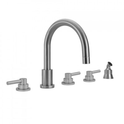 Jaclo Contempo Roman Tub Set with Low Contempo Lever Handles and Angled Handshower