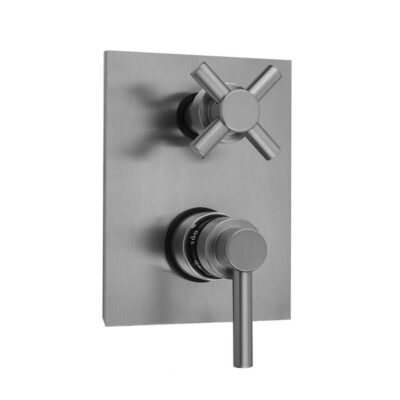 Jaclo Rectangle Plate with Contempo Low Lever Thermostatic Valve with Contempo Cross Built-in 2-Way Or 3-Way Diverter/Volume Controls